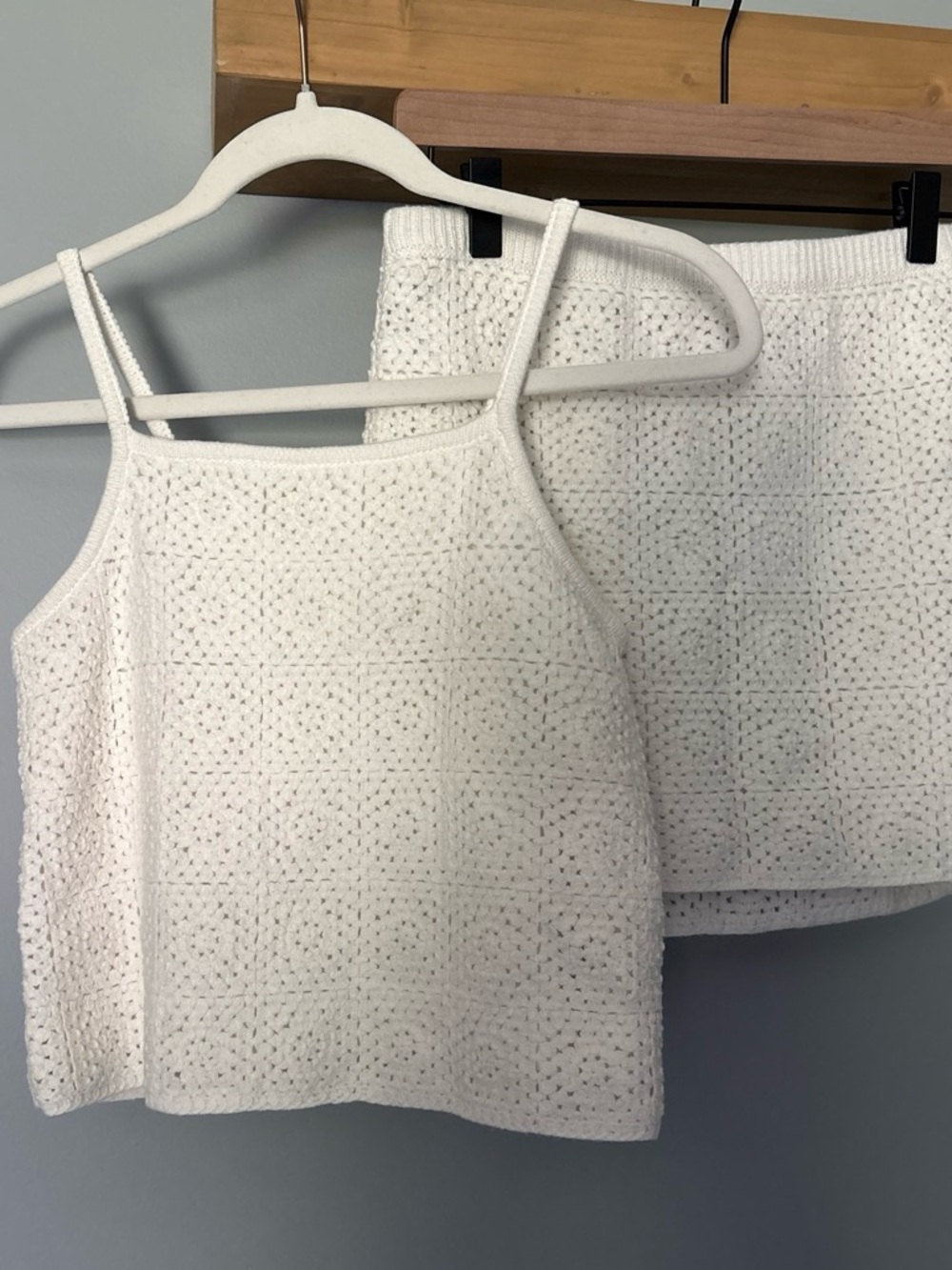art class White Knit Crochet Tank and Skirt Matching Set